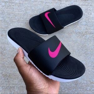 Nike Kawa Slide Sandal, Black/Vivid Pink Sz 8.5 Women